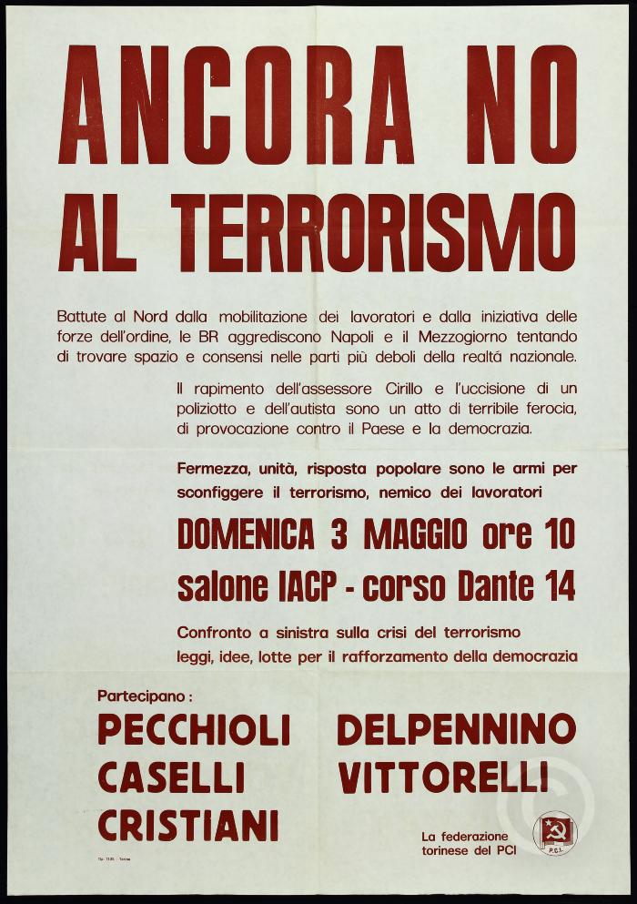 Ancora no al terrorismo Domenica 3 maggio ore 10 confronto a