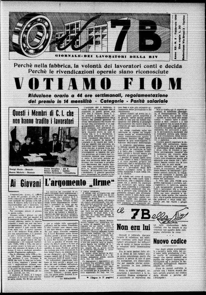 Il 7 B. Giornale dei lavoratori della RIV. A. 12 n. 2 febbraio