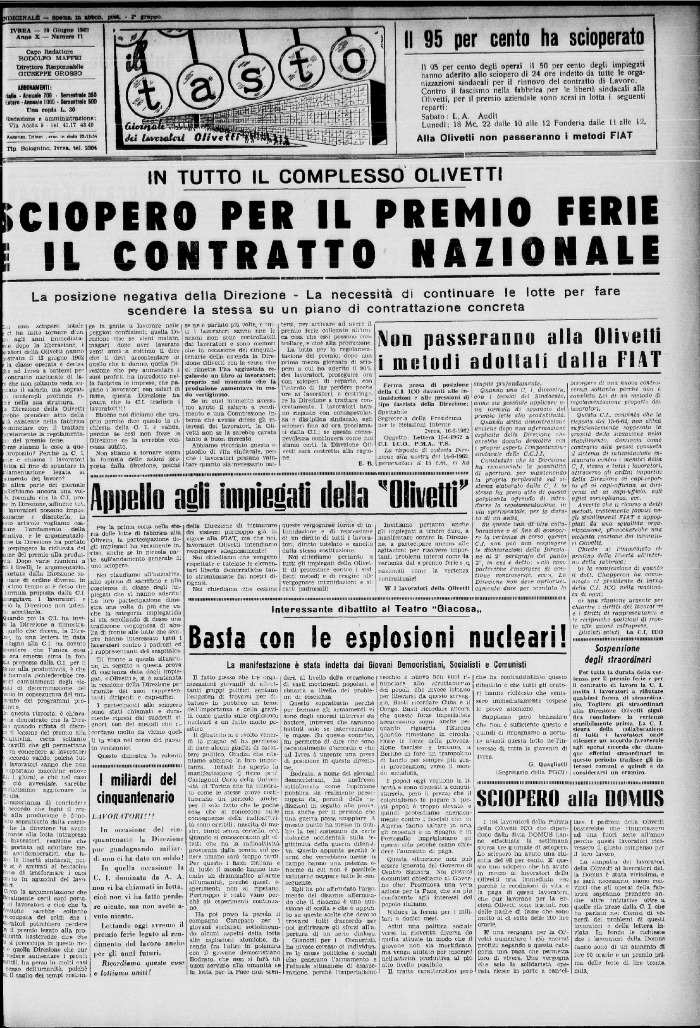 Il tasto. Giornale dei lavoratori Olivetti. A. 10 n. 11 20