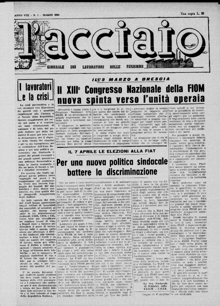 L acciaio. Giornale dei lavoratori delle ferriere. A. 8 n. 1