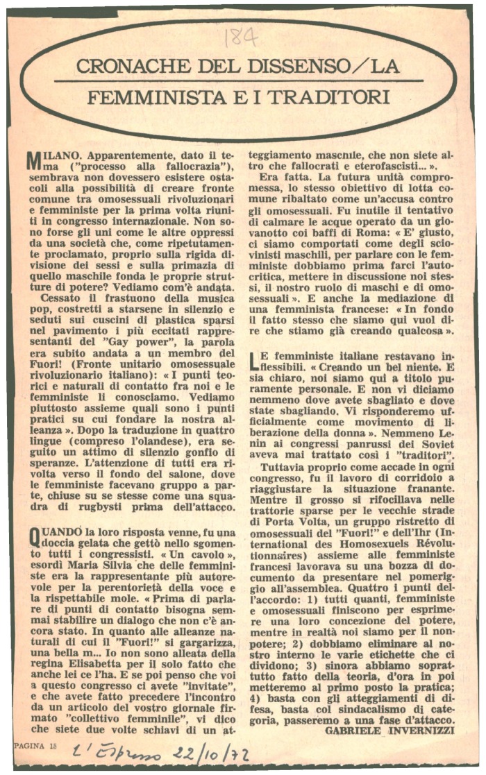 Cevro-Vukovic, Il maschio e la norma, in Gong, Mensile di musica e cultura  progressiva. Anno IV, n. 10, 10/1977 - Archivio